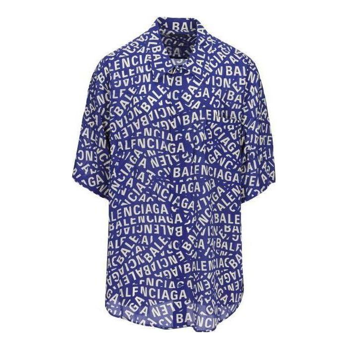 Balenciaga Logo Strips Minimal Silk Shirt 'Blue Dirty White' 681813TNL054644