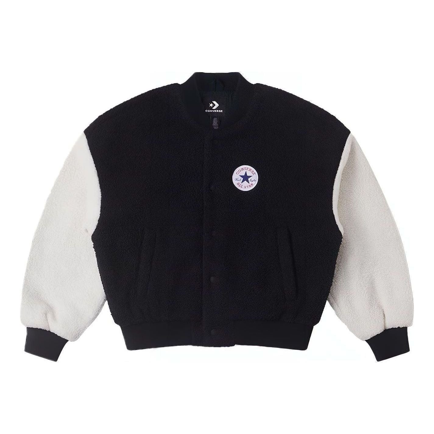 (WMNS) Converse Sherpa Varsity Jacket Asia Sizing 'Black White' 10025206-A01