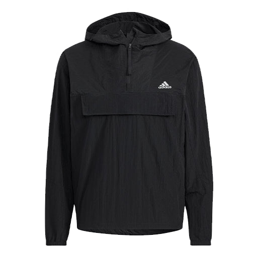 Men's adidas Printing Logo Hooded Long Sleeves Japanese Version Black Jacket HD0074