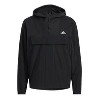 Men's adidas Printing Logo Hooded Long Sleeves Japanese Version Black Jacket HD0074