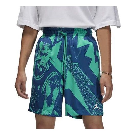 Air Jordan Character Pattern Printing Elastic Waistband Straight Shorts Men's Green DQ7353-322