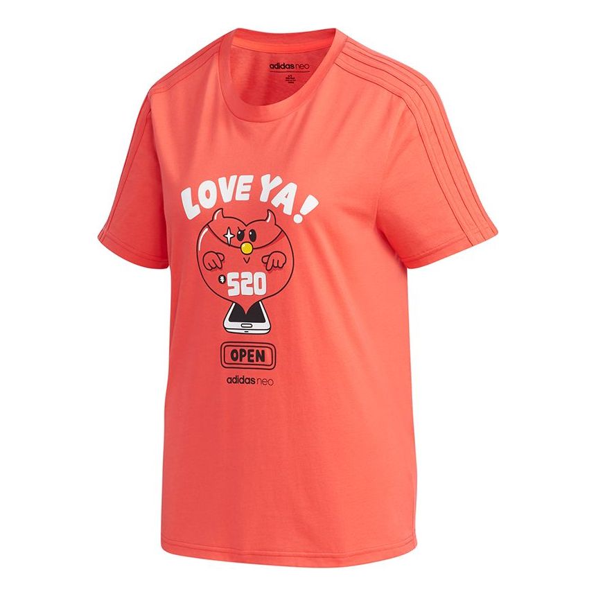 (WMNS) adidas neo Tee Envlp T Casual Sports Cartoon Alphabet Printing Short Sleeve Red FN0915