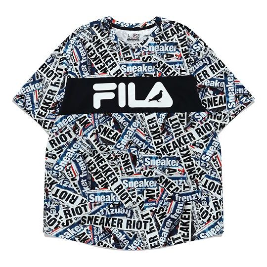 Men's FILA FUSION x staple Crossover Contrasting Colors Logo Full Print Sports Short Sleeve T11M134101F-GY