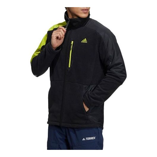 adidas Outdoor Sports Contrasting Colors Stand Collar Fleece Lined Logo Jacket Black H13805