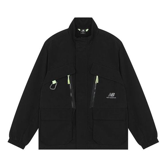 New Balance Multiple Pockets Solid Color Stand Collar Jacket Black MJ21357-BK