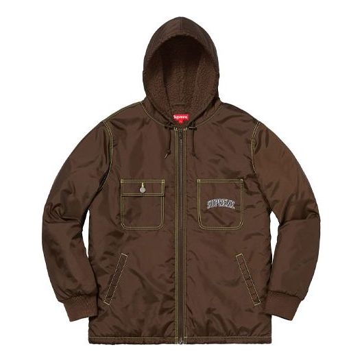Supreme FW18 Sherpa Lined Nylon Zip Up Jacket Brown SUP-FW18-502