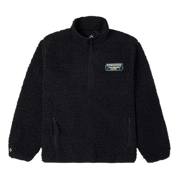 Men's Converse Logo Half Zipper lamb's wool Stand Collar Jacket Black 10023063-A01