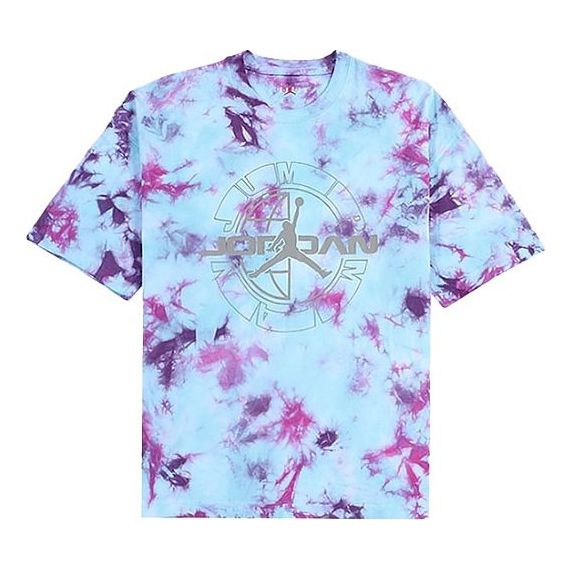 Men's Air Jordan Brand Tie Dye Printing Basketball Sports Short Sleeve Purple T-Shirt CD9661-100