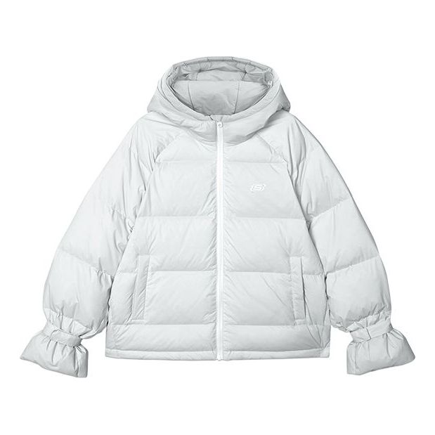 (WMNS) WMNS) Skechers Zip-up Hooded Long Sleeve Down Jacket 'White' L421W113-01MZ