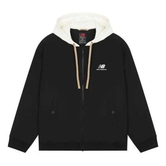 New Balance Logo Full-Zip Hooded Jacket Asia Sizing 'Black White' AMJ23362-BK
