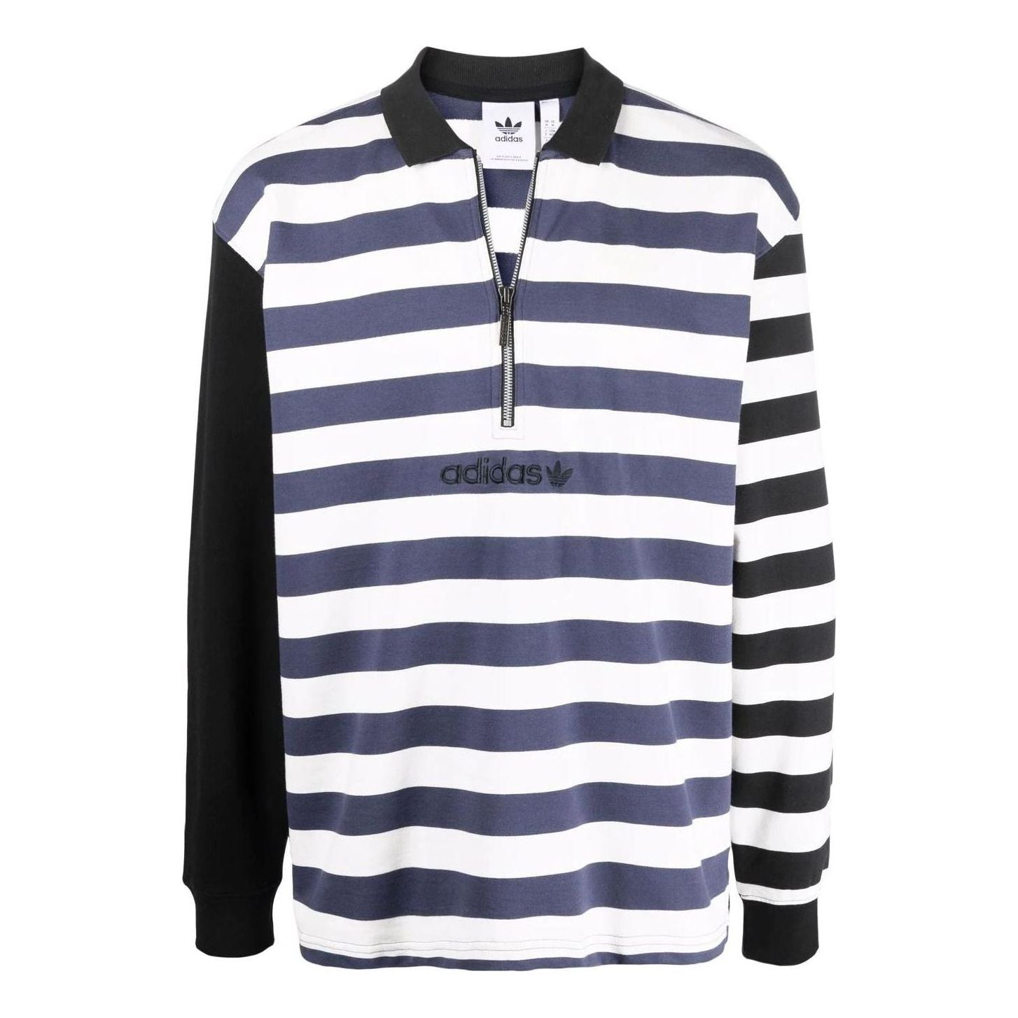 Men's adidas originals Logo Printing Stripe Half Zipper Long Sleeves White HE4704