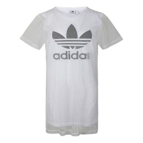 (WMNS) adidas originals Round Neck Pullover Short Sleeve Dress White FL0034