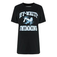 (WMNS) Off-White swimming print Short Sleeve Black OWAA071R20B070451001