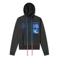 Men's Off-White Graphic Printed Drawstring Printing Hooded Long Sleeves Dark Grey OMBB037F19E300091030