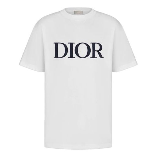 Men's DIOR SS21 Logo Pattern Round Neck Pullover Short Sleeve White 183J685A0677-C085