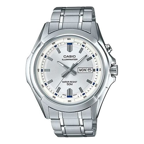 Men's CASIO Waterproof Quartz Date Display Led Lighting 46mm Stainless Steel Strap Watch Mens Silver Analog MTP-E205D-7AVDF