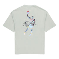 Men's Air Jordan Back Character Alphabet Printing Casual Round Neck Short Sleeve Water Blue T-Shirt DM1445-017