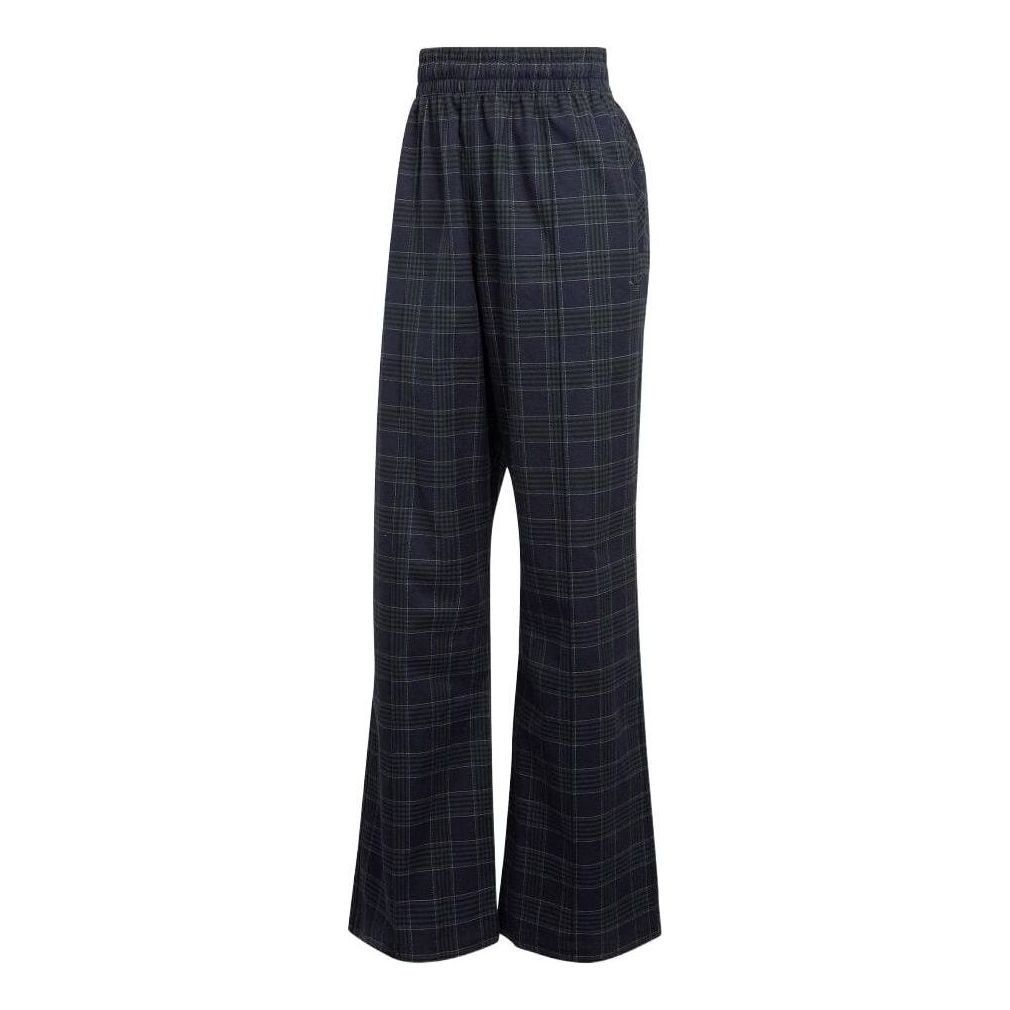 adidas Plaid Elastic Waistband Straight Casual Pants/Trousers Unisex Blue Green IA8350