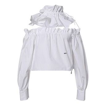 (WMNS) Off-White Long Sleeves Short White Tops OF2D2G001