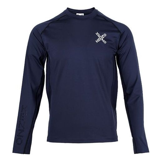 Men's KENZO SS21 Logo Pattern Printing Solid Color Long Sleeves Navy Blue 5TS0244JS-77