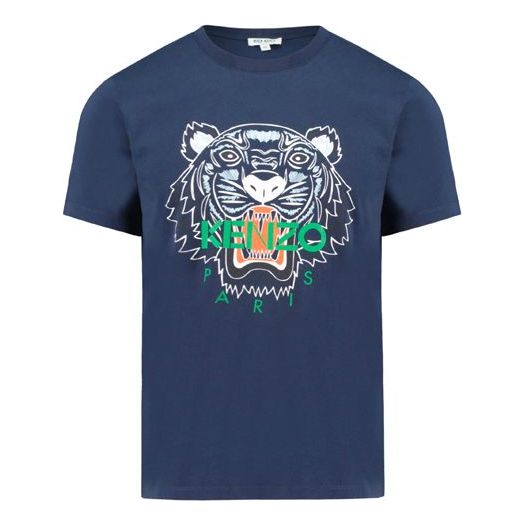 Men's KENZO Tiger Head Printing Round Neck Short Sleeve Navy Blue F855TS0504YB-78