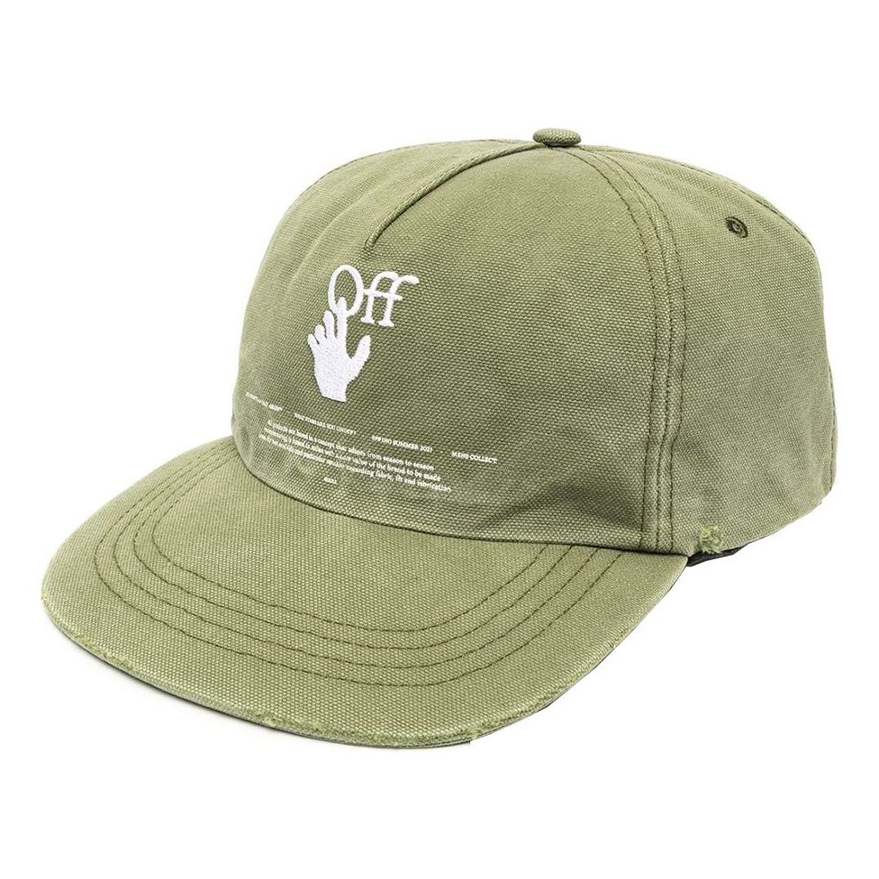Off-White logo Embroidered Baseball Cap Green OMLB022R21FAB0035901