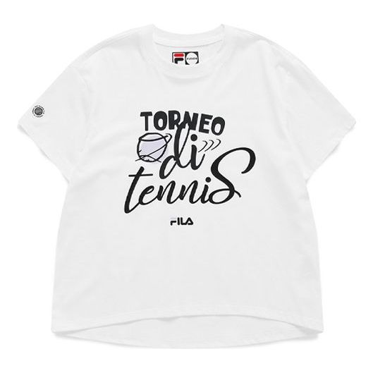 FILA FUSION Alphabet Printing Loose Sports Round Neck Short Sleeve White T-Shirt T11W121108F-WT