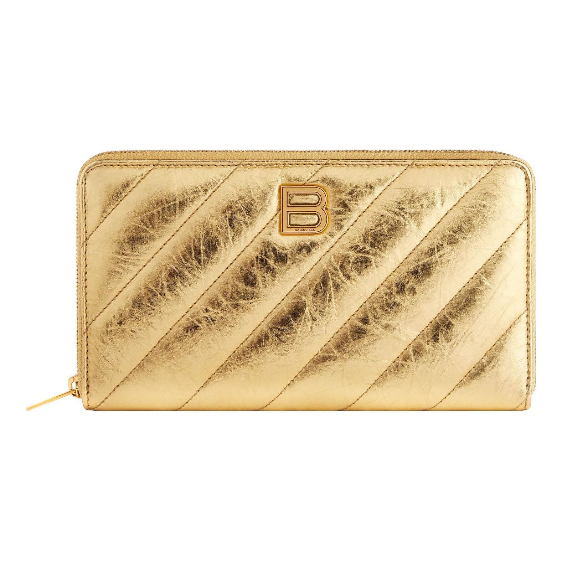 (WMNS) Balenciaga Crush Continental Wallet Metallized Quilted 'Gold' 7664472AAYO8004