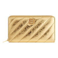 (WMNS) Balenciaga Crush Continental Wallet Metallized Quilted 'Gold' 7664472AAYO8004