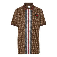 Men's Burberry Logo Stripe Printing Loose Short Sleeve Polo Shirt Brown 80182621