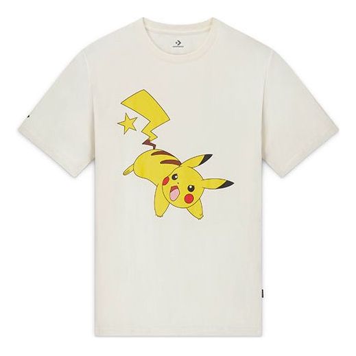 Converse x POKEMON Crossover Cartoon Printing Sports Round Neck Short Sleeve Beige T-Shirt 10023898-A01