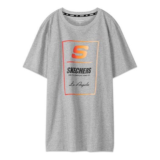 Men's Skechers Contrasting Colors LOGO Printing Knit Short Sleeve Gray L220M003-004F