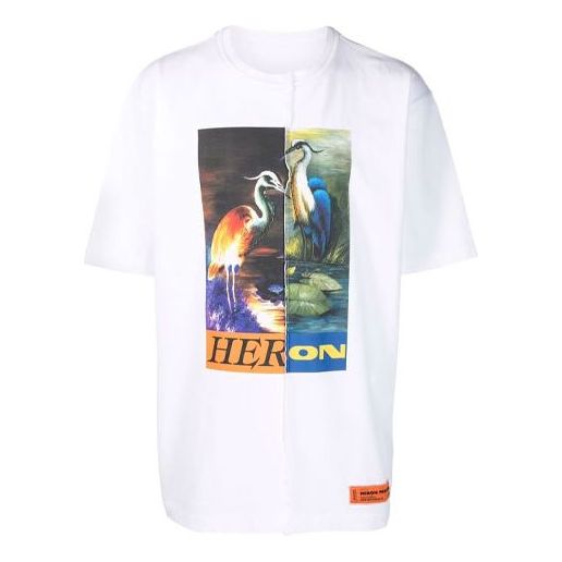 HERON PRESTON Fw21 Split Herons T-shirt 'White Orange' HMAA029F21JER0010122