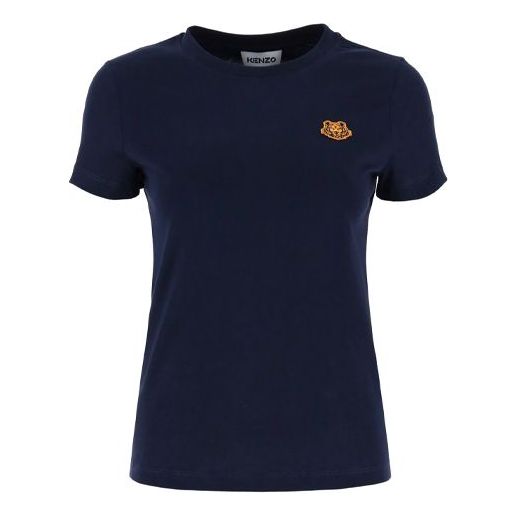 KENZO Small Tiger Head Embroidered Round Neck Short Sleeve Navy Blue FA62TS8434SJ-76