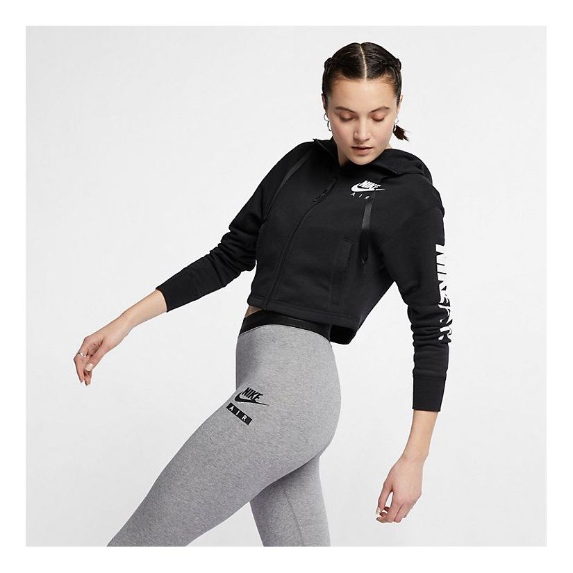 Nike Air Full Zip Cropped Fleece Hoodie 'Black' AR3656-010