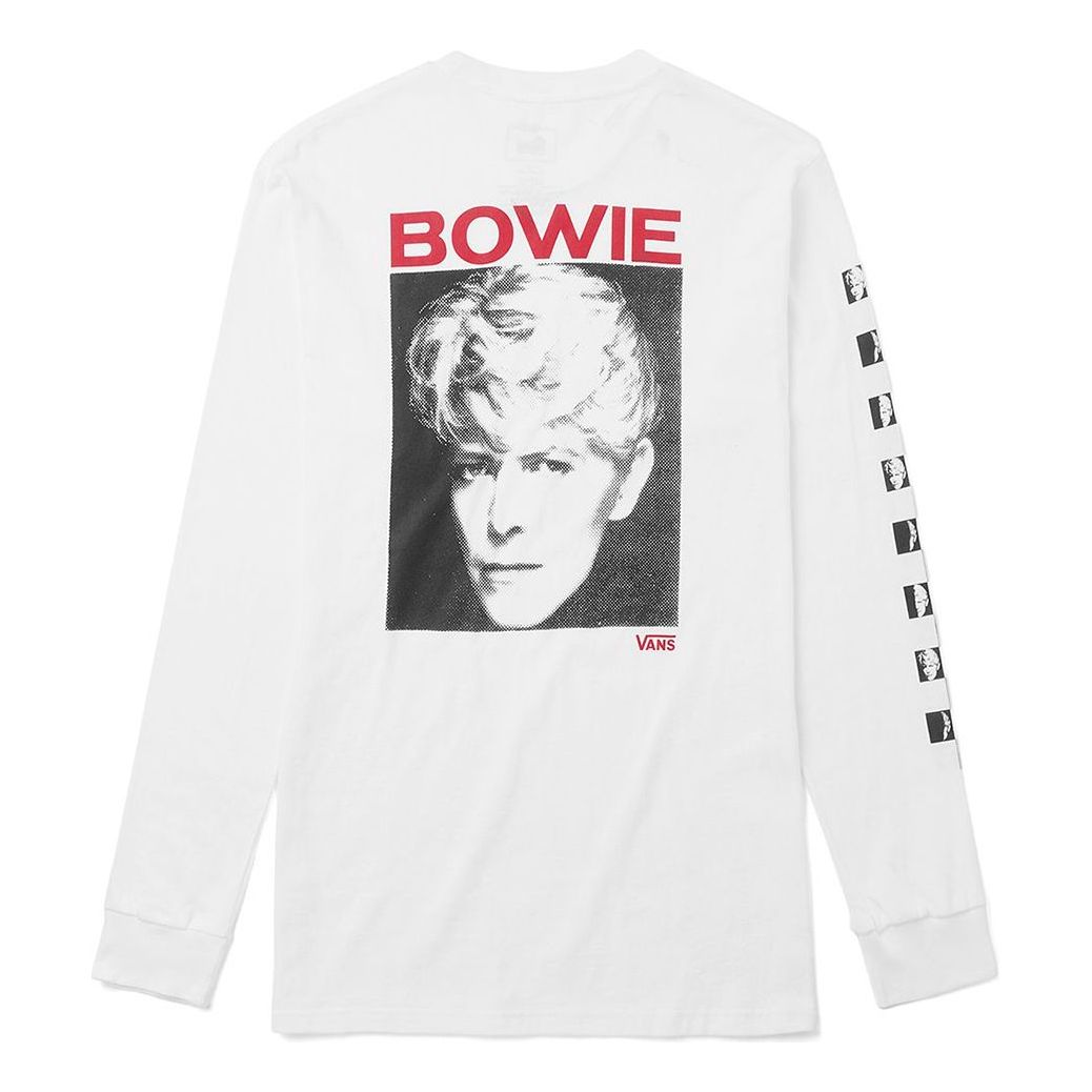 Men's Vans David Bowie Serious Moonlight Back Printing Sports Long Sleeves White VN0A3WCQWHT