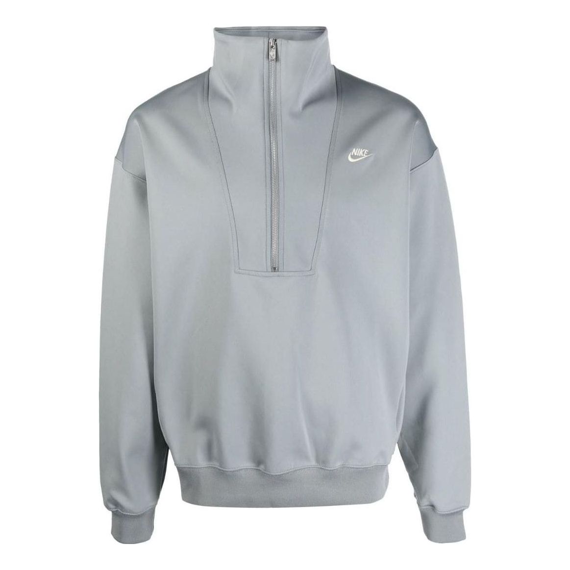 Men's Nike swoosh Brand Logo Printing Half Zipper Stand Collar Long Sleeves Light Blue DQ4237-073