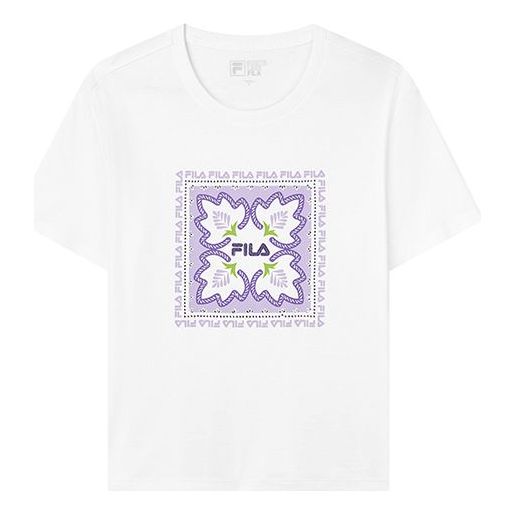 (WMNS) FILA Logo Alphabet Printing Loose Sports Short Sleeve White F11W138154F-WT