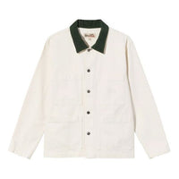 Stussy Cord Collar Canvas Chore Jacket Solid Color Multiple Pockets lapel Unisex White 115592