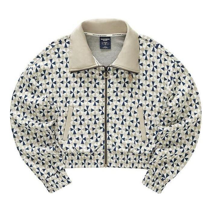 (WMNS) Skechers Logo Printed Short Stand-up Collar Zip-up Jacket 'Beige Blue White' L422W081