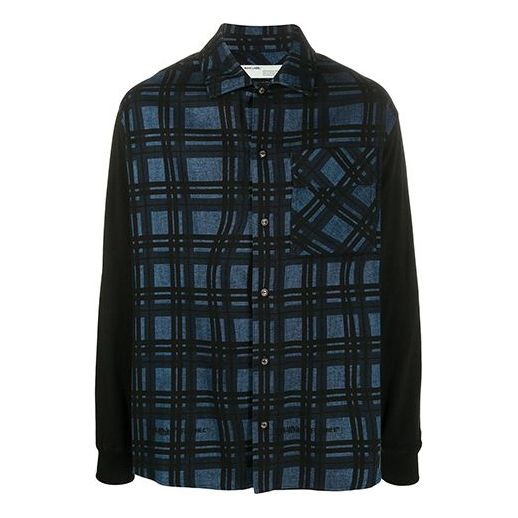Off-White Back Arrow Printing Plaid Shirt Navy Blue OMGA101S20H480253010