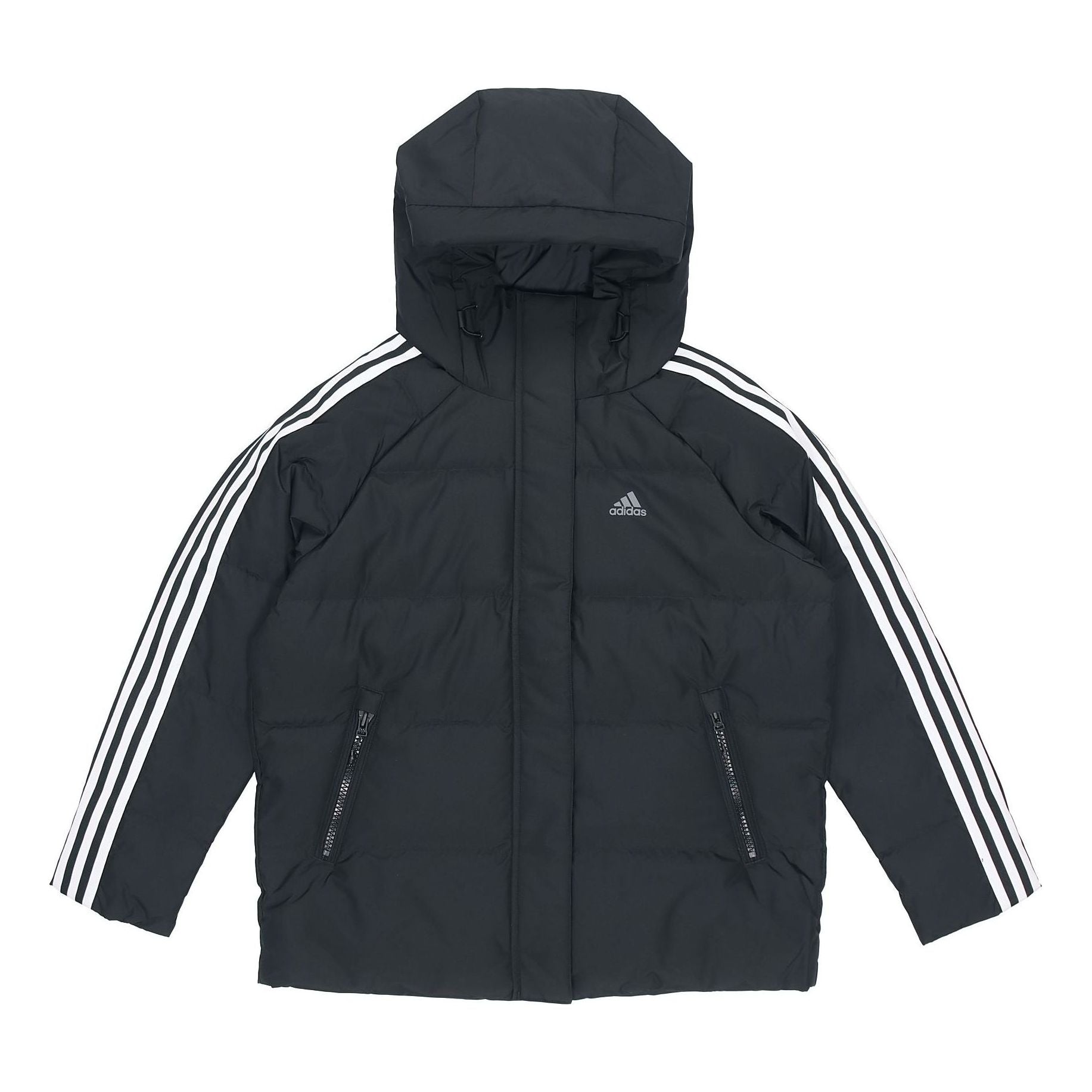 (WMNS) adidas W 3St Puff Jkt Double Layer Knit Zipper Pocket hooded down Jacket Black H23063