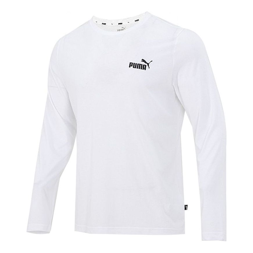 PUMA Logo Print Training Sports Breathable Round Neck Long sleeve T Shirt Men s White 589027-02