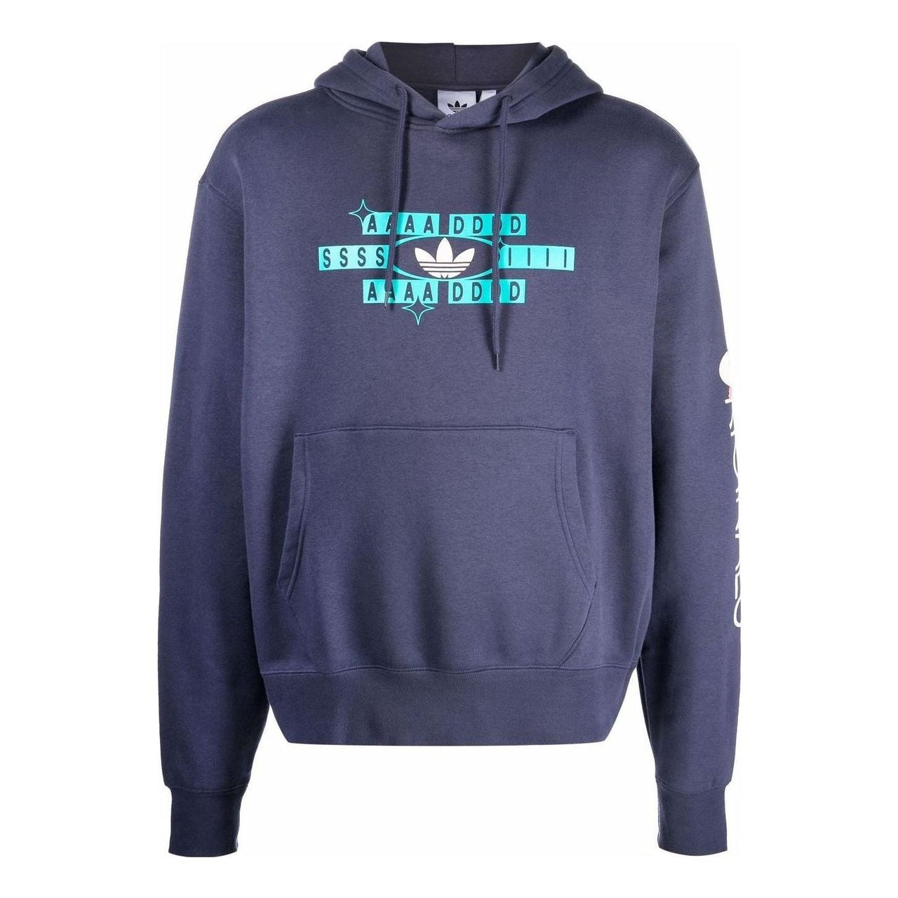 Men's adidas original Logo Printing Kangaroo Pocket Hooded Long Sleeves Blue HC2122