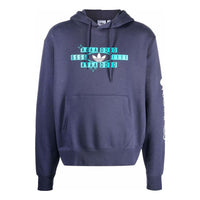 Men's adidas original Logo Printing Kangaroo Pocket Hooded Long Sleeves Blue HC2122