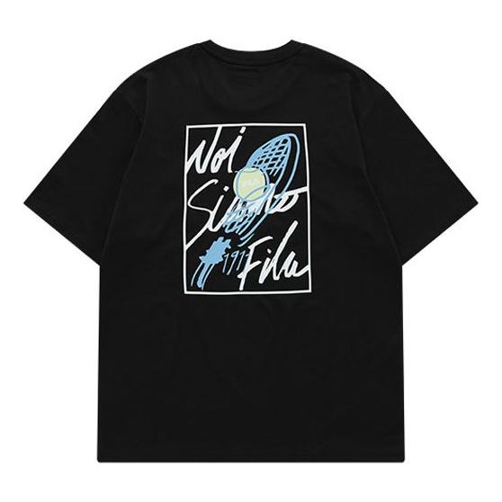 Men's FILA FUSION Alphabet Printing Loose Round Neck Knit Short Sleeve Black T11M121107F-BK
