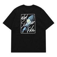 Men's FILA FUSION Alphabet Printing Loose Round Neck Knit Short Sleeve Black T11M121107F-BK