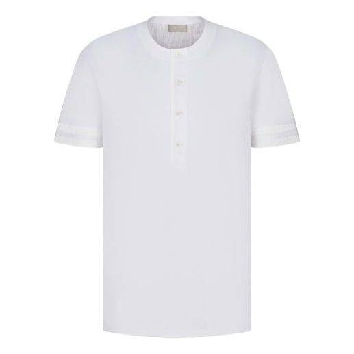 Men's DIOR FW21 Cotton Plain Weave Knit Detail Short Sleeve White T-Shirt 193J634A0677-C080