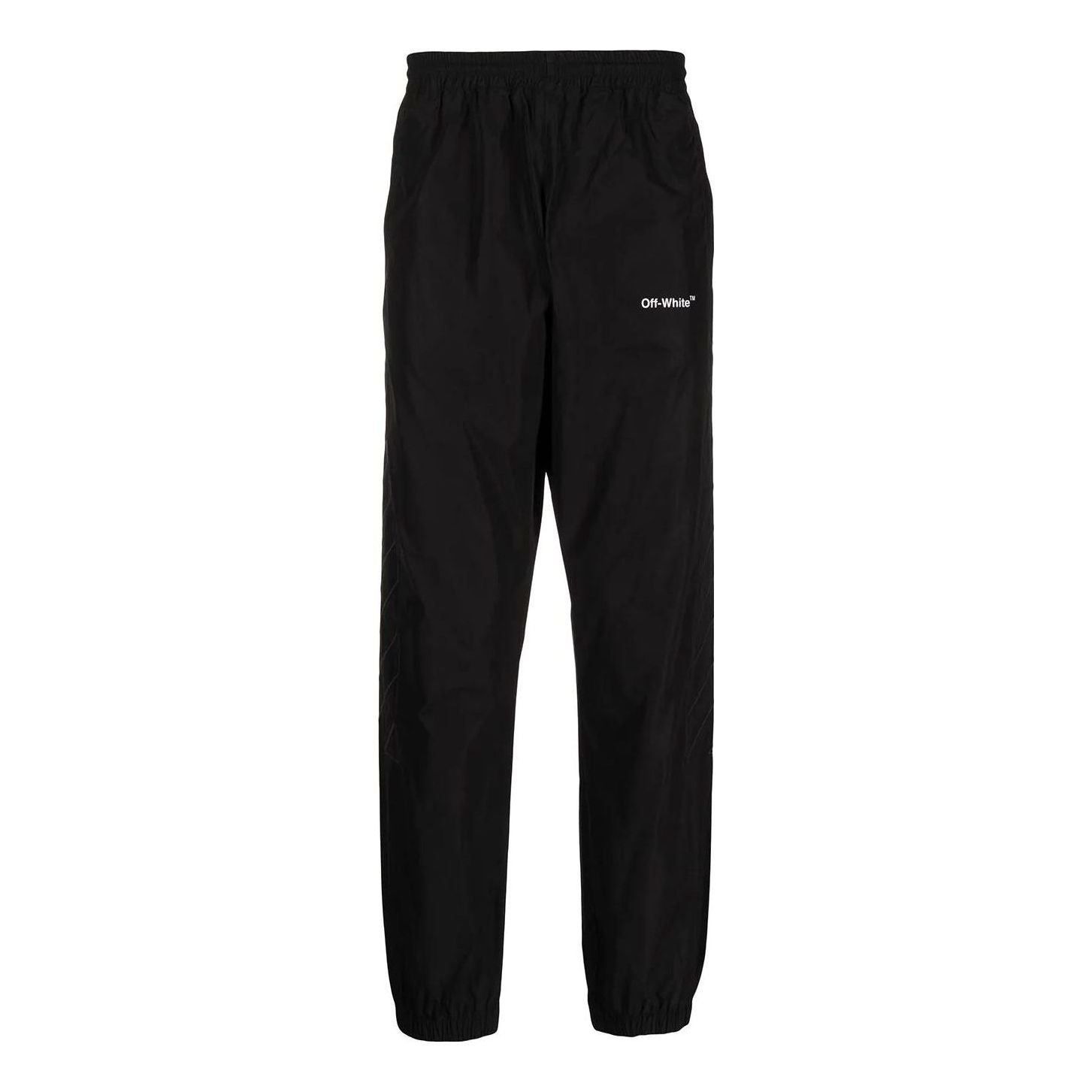 Men's Off-White SS22 Logo Printing Diagonal Stripes Bundle Feet Sports Pants/Trousers/Joggers Black OMCJ015C99FAB0011010