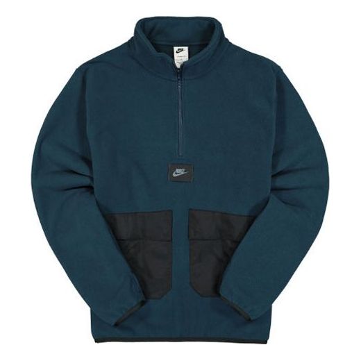 Men's Nike Sportswear Therma-FIT Logo Label Suede Half Zipper Stand Collar Jacket Blue DO2638-454